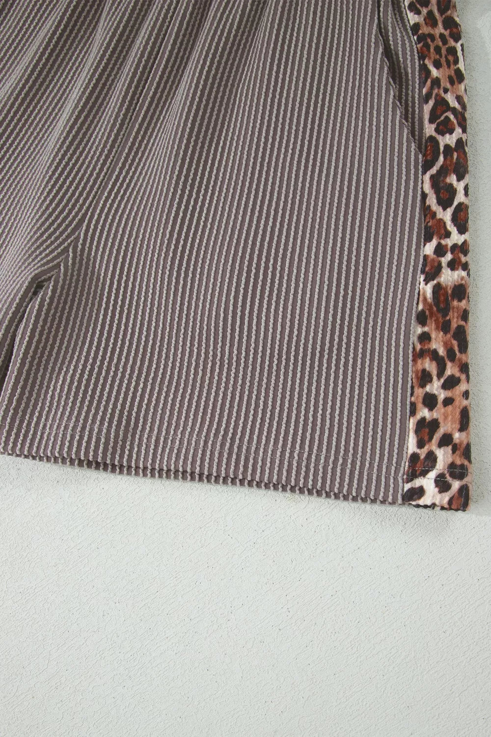 Leopard Trim Ribbed Knit Tee and Shorts Set