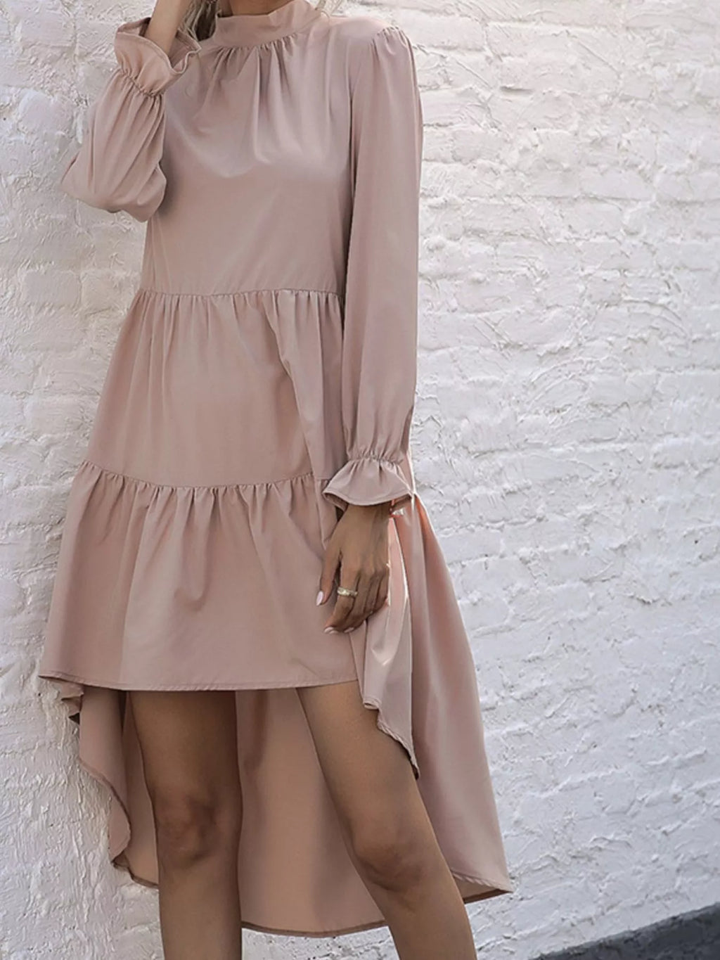 High-Low Flounce Sleeve Dress