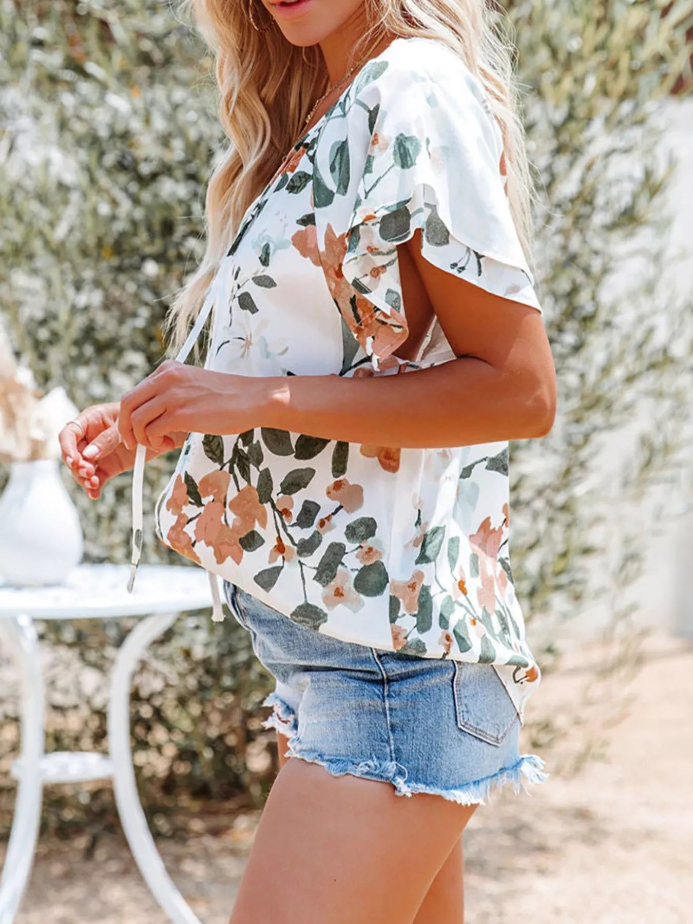 Full Size Floral Print V-Neck Shirt Plus Size