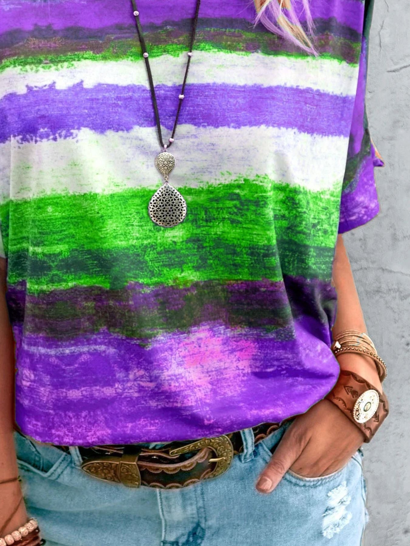 Contrast Round Neck Casual T-Shirt