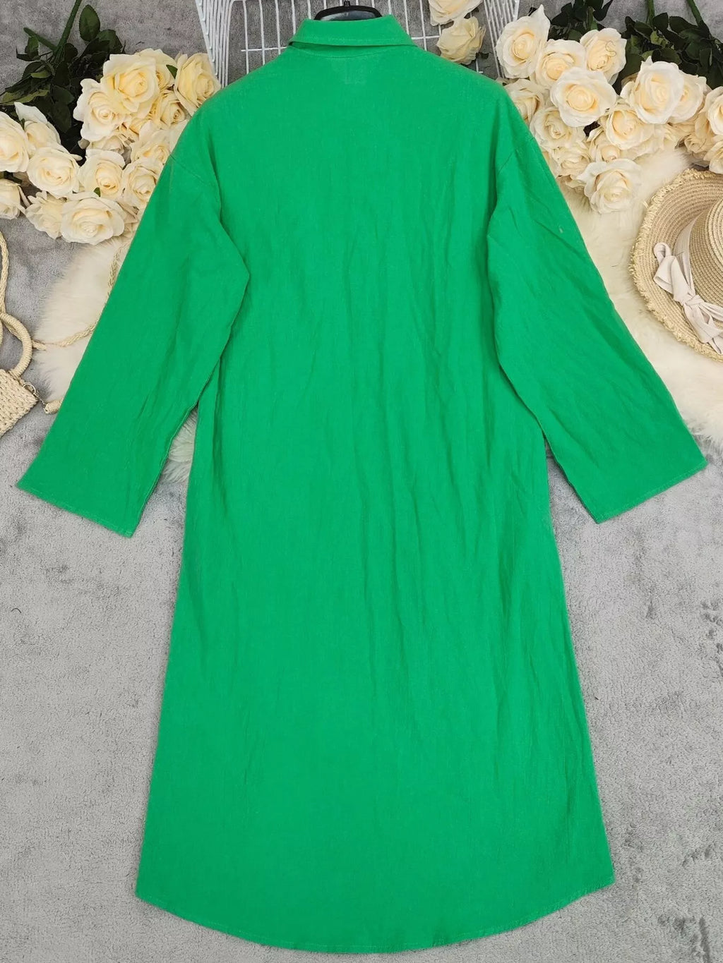 Button Front Long Sleeve Shirt Dress