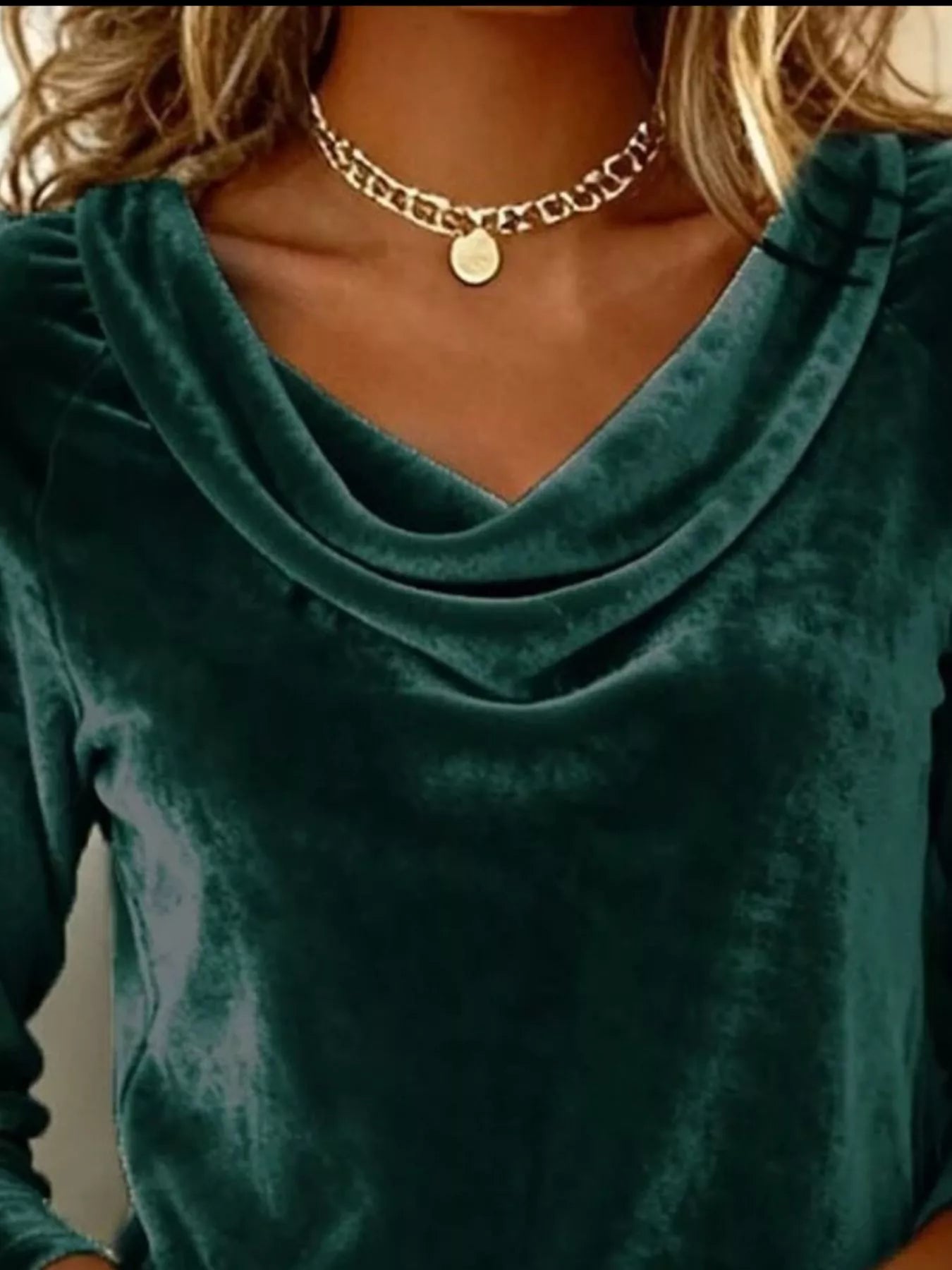 Velvet Cowl Neck Long Sleeve T-Shirt