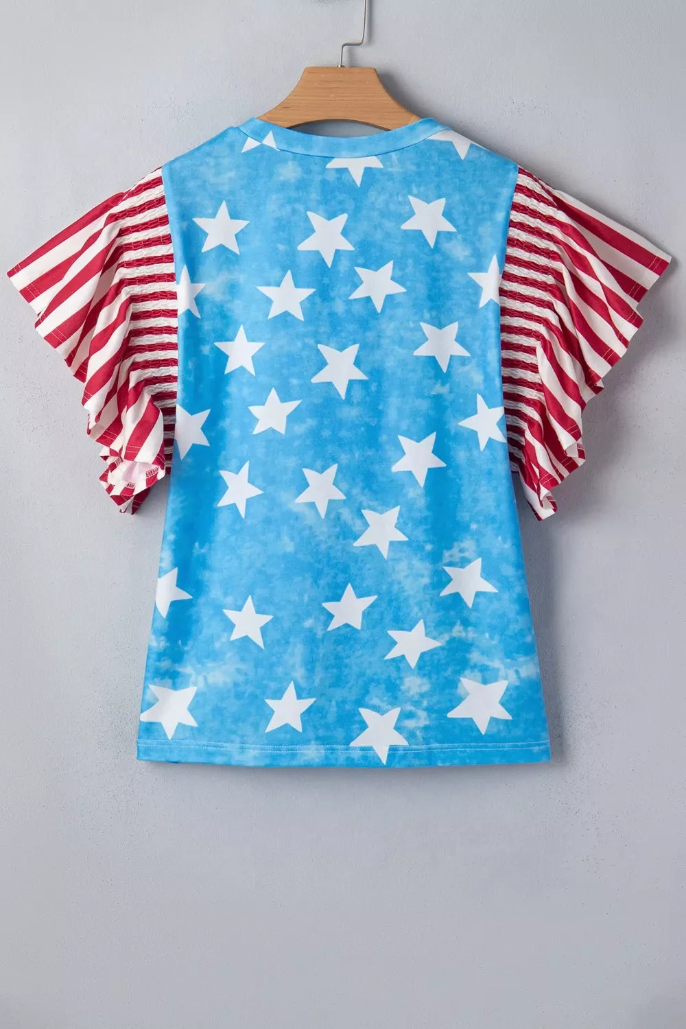 Vintage Star Print Striped Ruffle Sleeve Independence Day Top