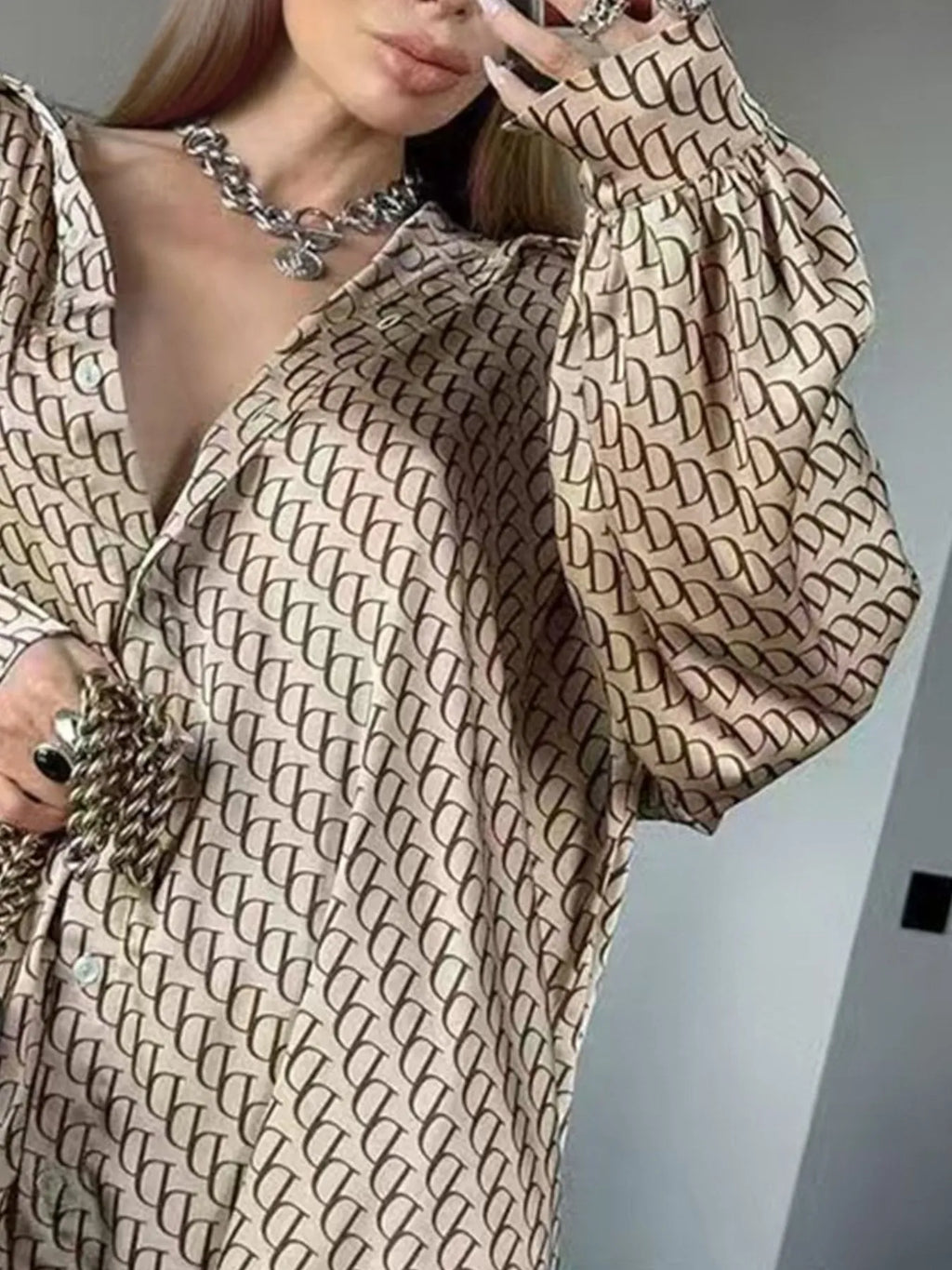 Printed Button Up Shirt and Pants Set