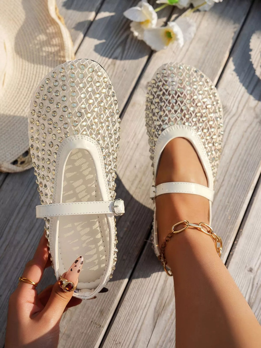 Sparkling Mesh Ballet Flats Sandals