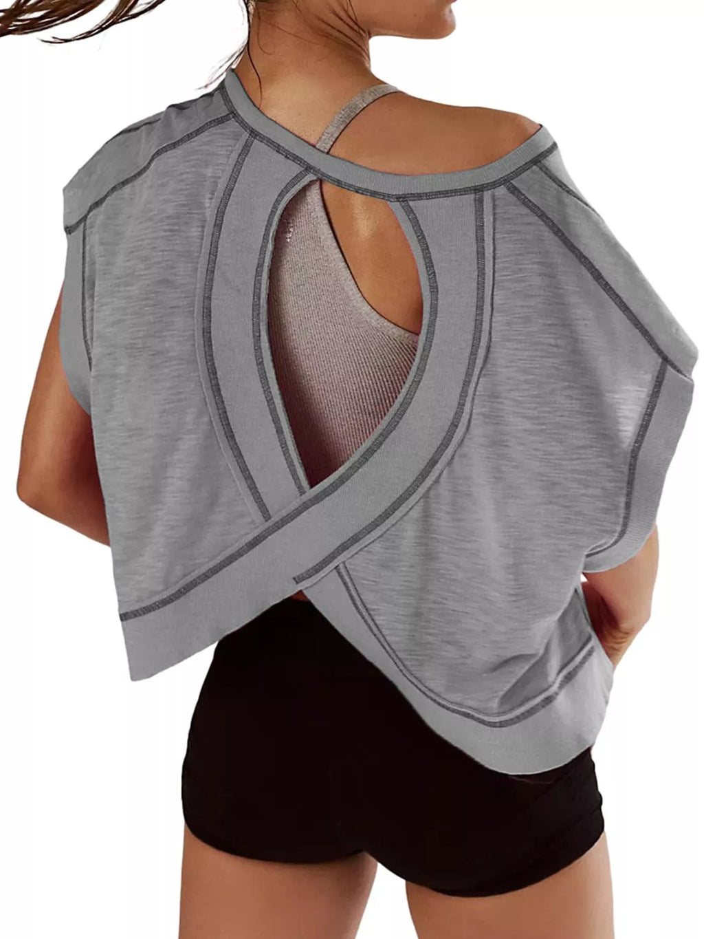 Cutout Back Short Sleeve T-Shirt