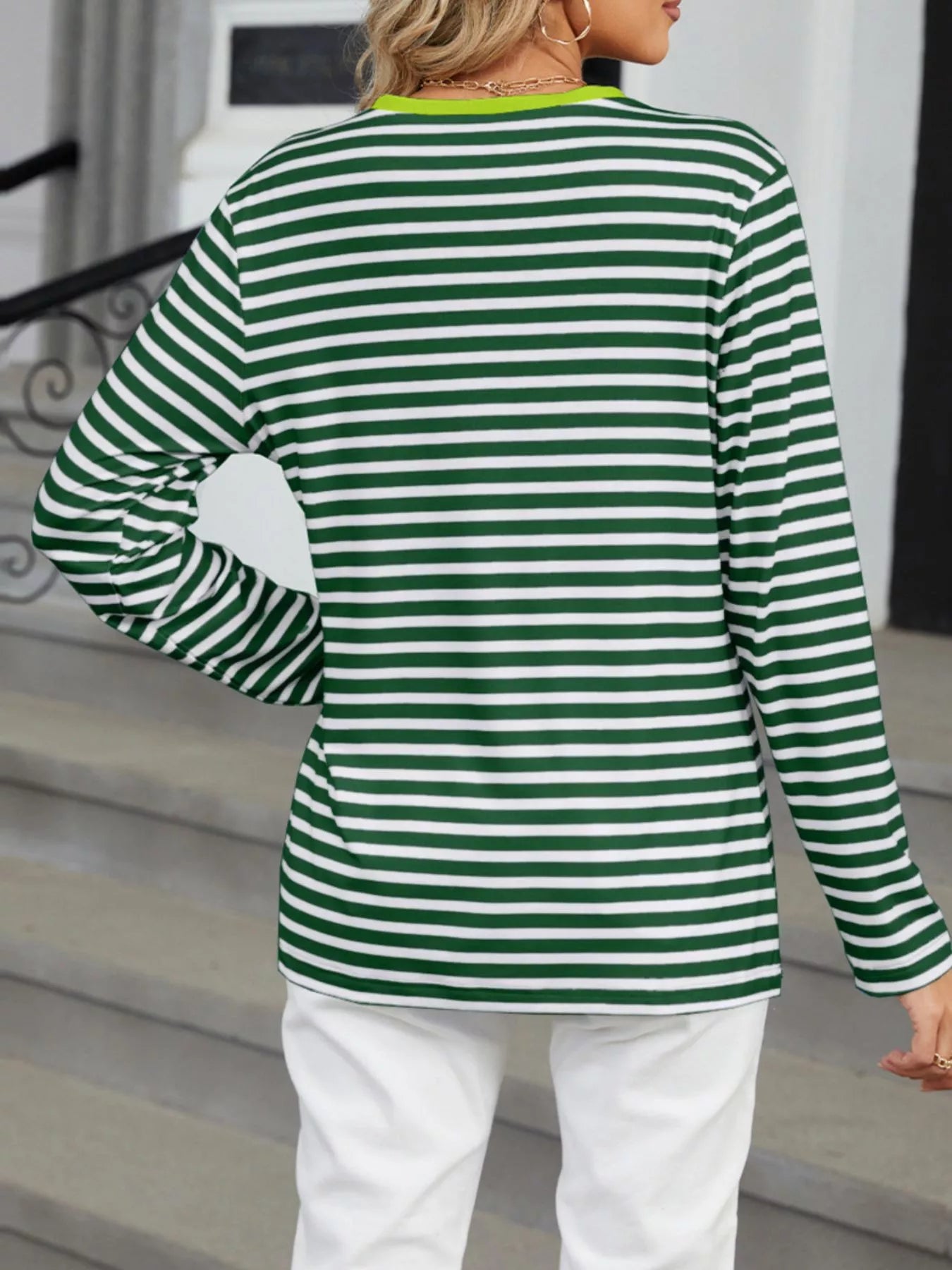 Striped Long Sleeve Henley T-Shirt