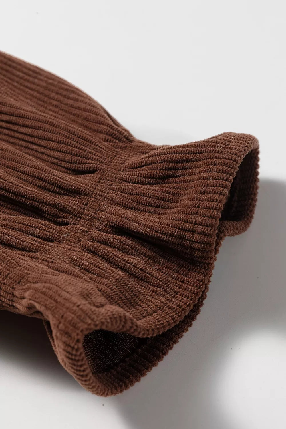 Solid Color Ruffle Trim V Neck Long Sleeve Button Corduroy Shakcet