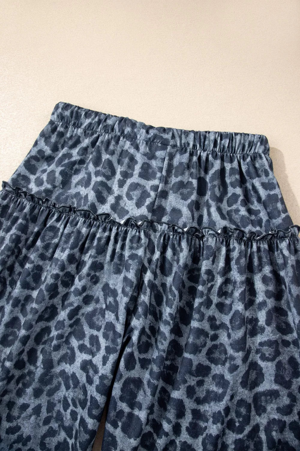 Leopard Print Frilled Detail Drawstring Wide Leg Pants