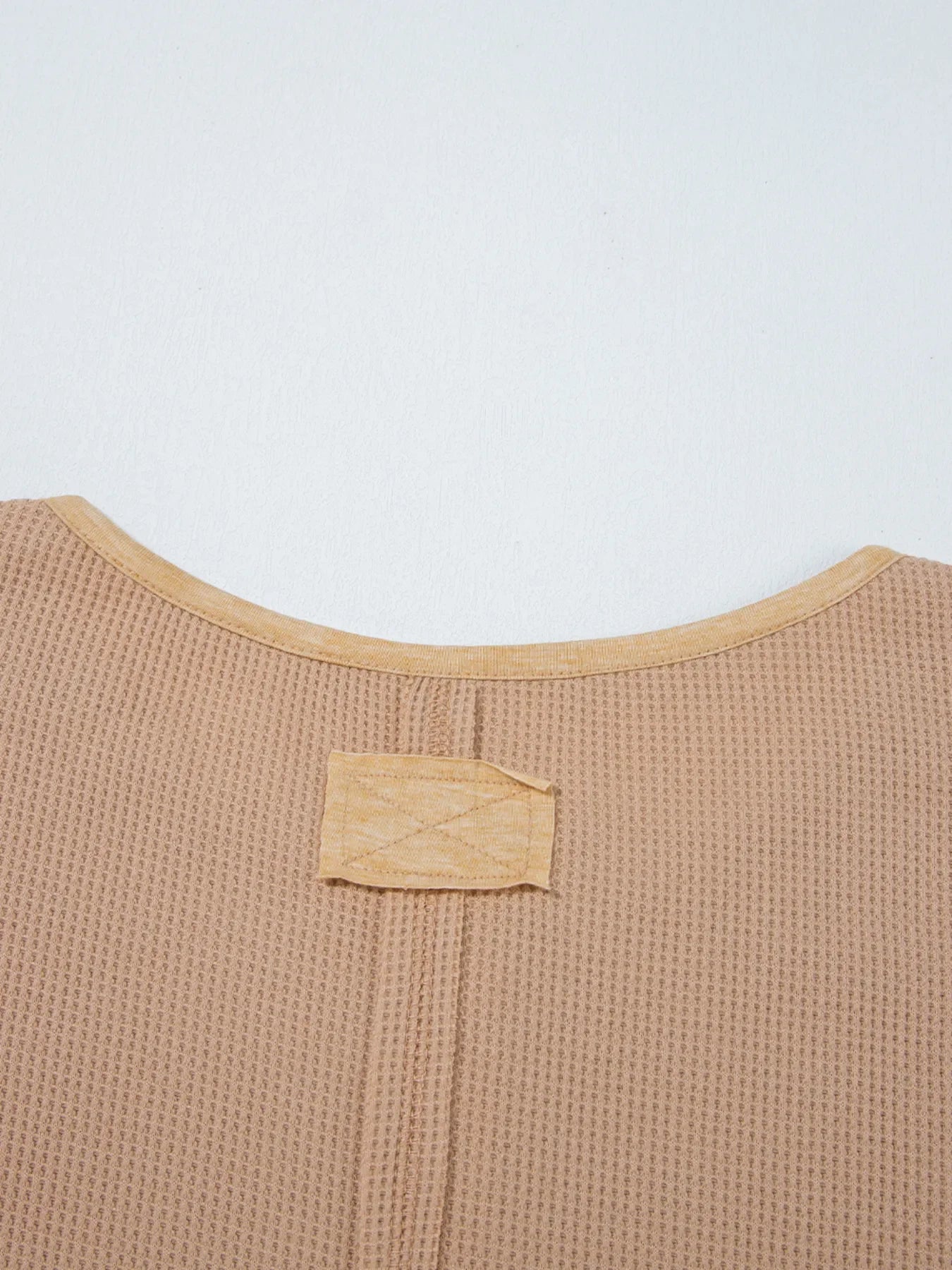 Waffle Textured Tunic Henley Top with Slits