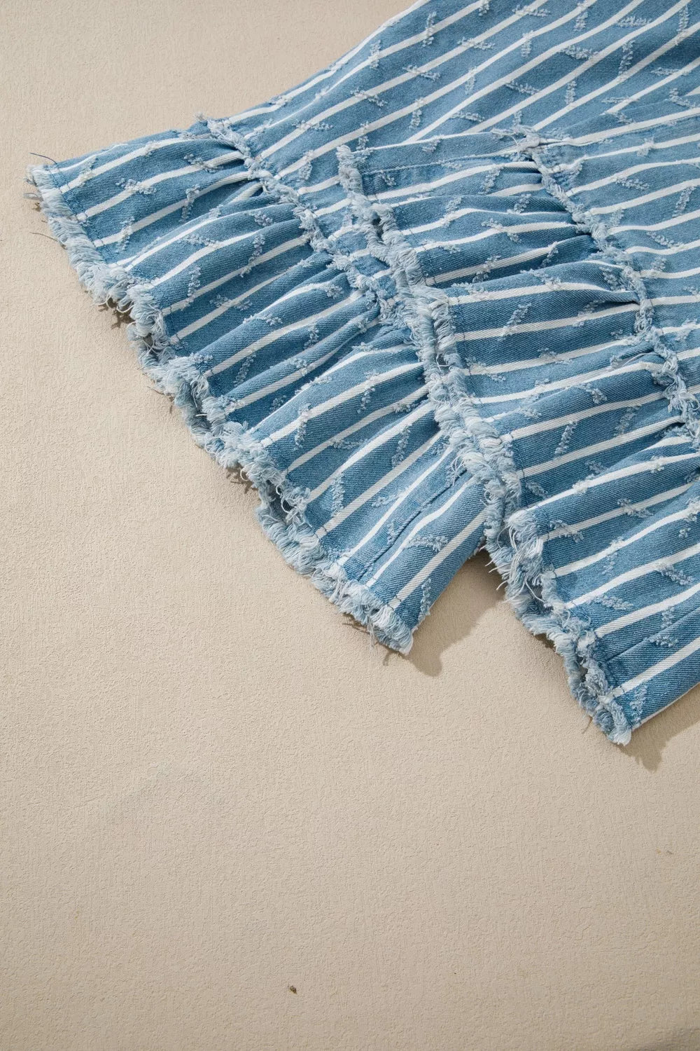 Striped Distressed Ruffled Wide Leg Denim Overalls