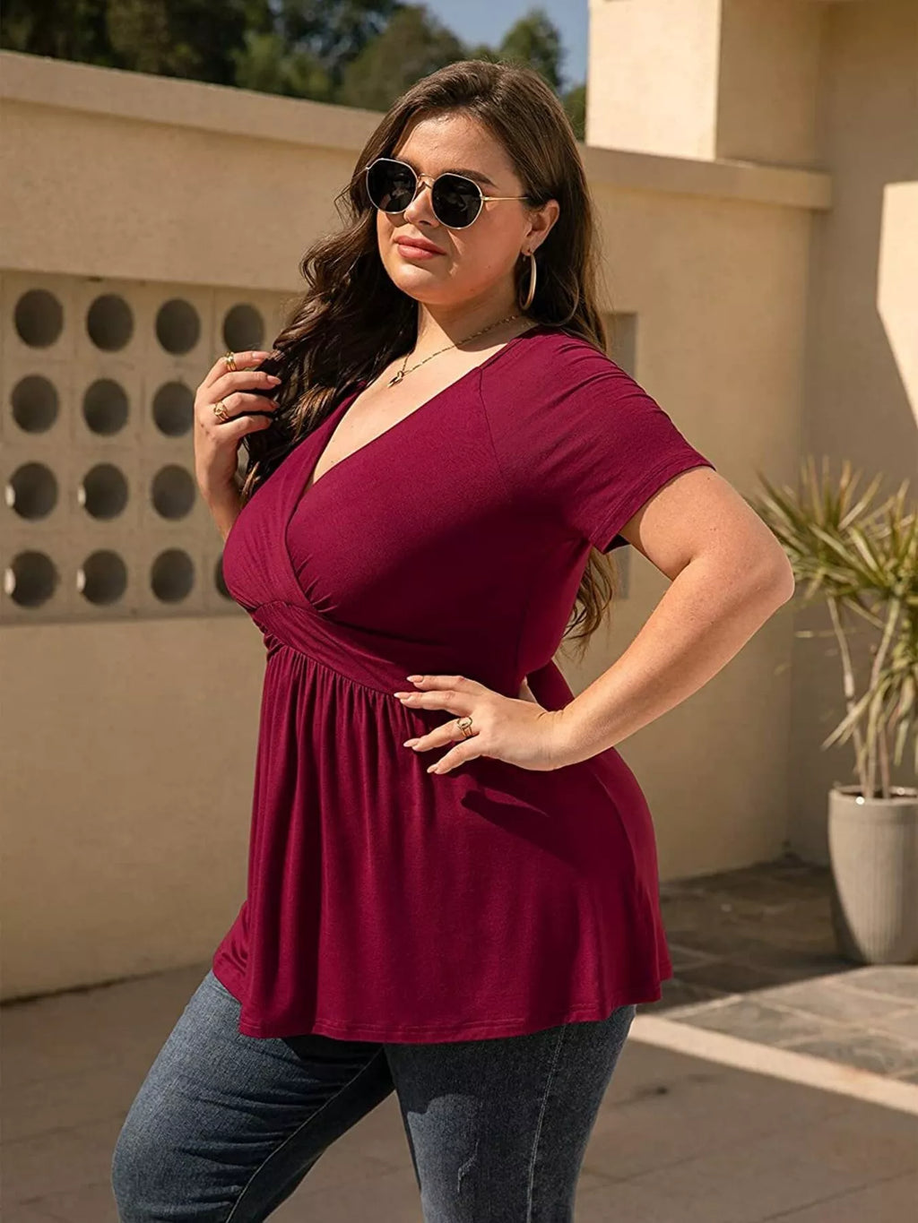 Plus Size Surplice Short Sleeve T-Shirt
