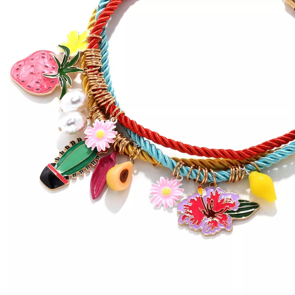 3 Piece Colorful Rope Charm Necklace