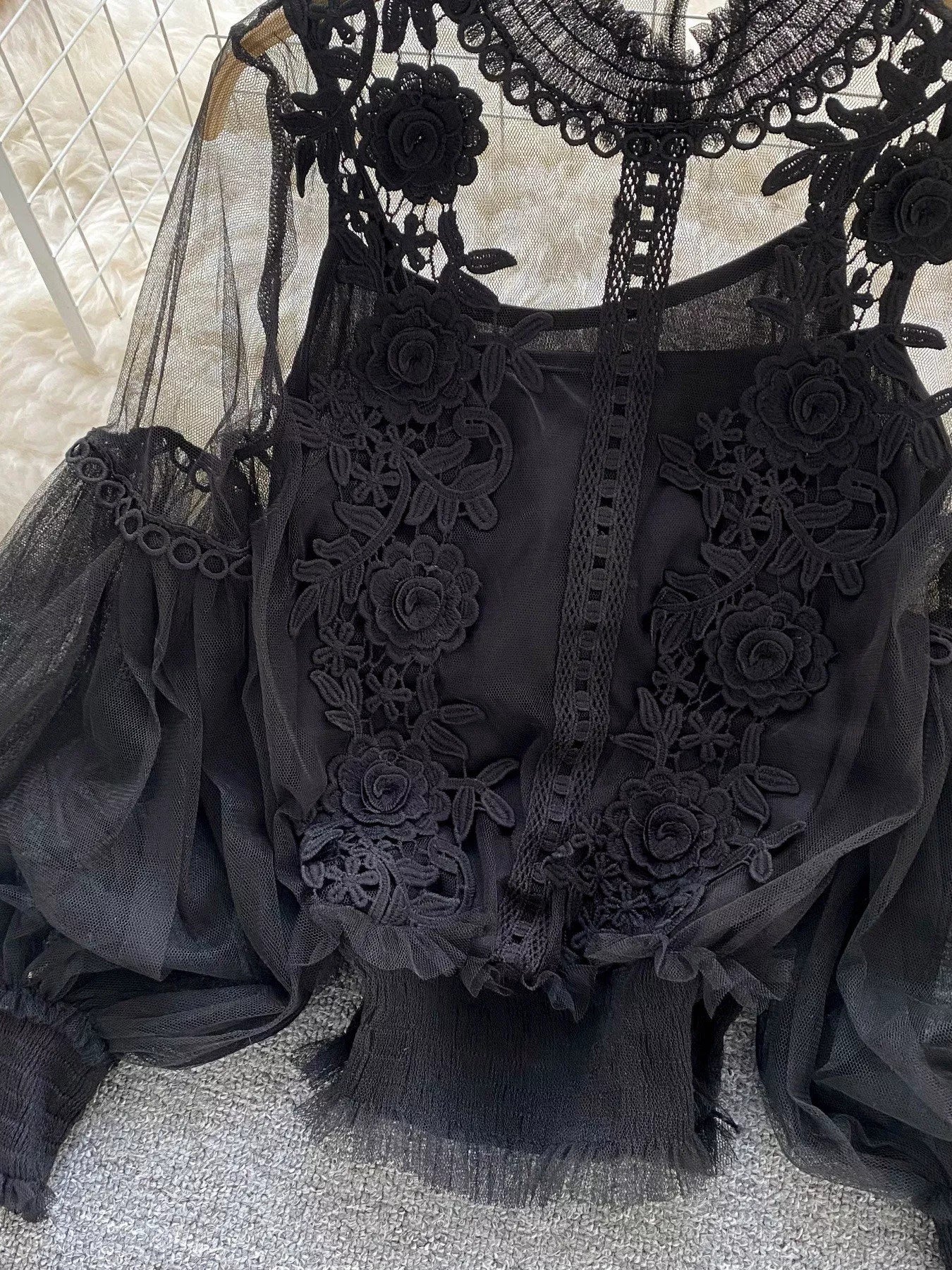 Floral Lace Blouse & Cami Set