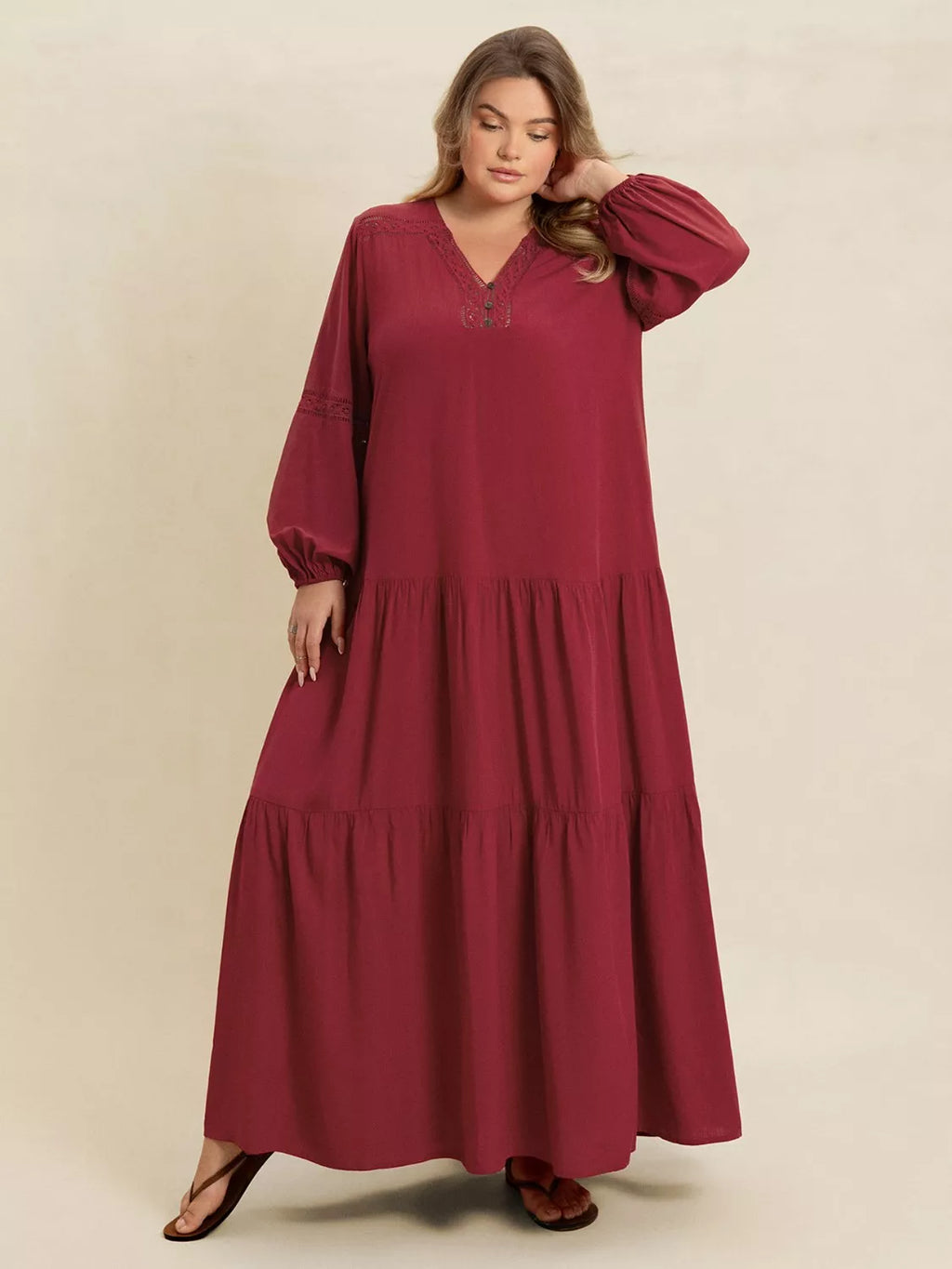 Plus Size Bohemian Tiered Maxi Dress with Balloon Sleeves