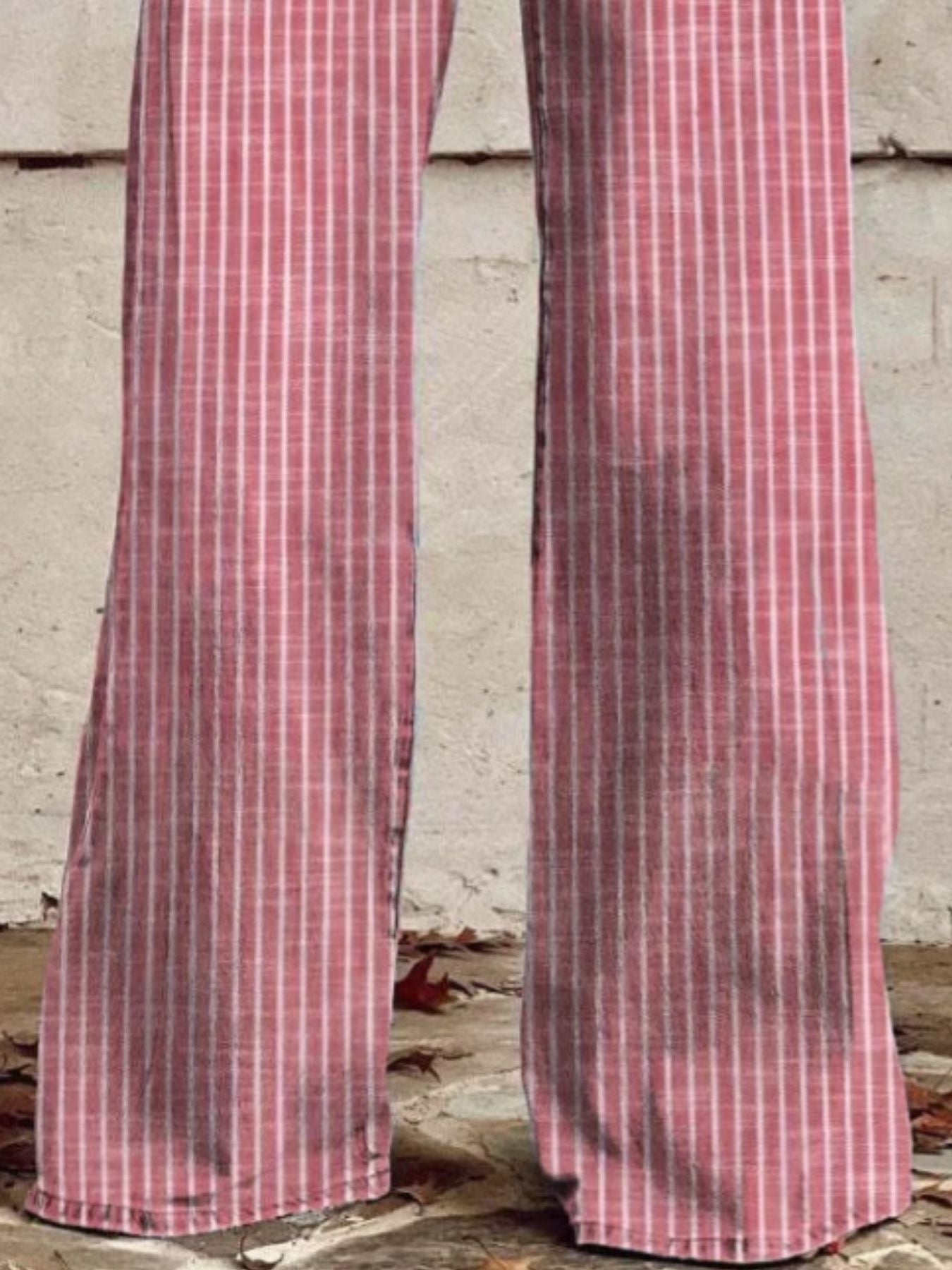 Striped High-Waisted Wide Leg Jeans