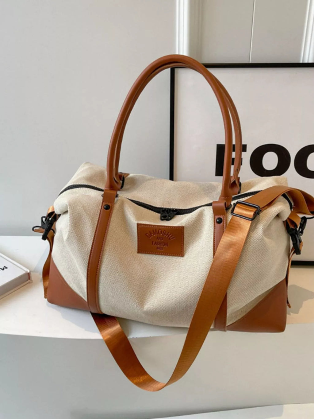 Canvas Leather Trim Travel  Bag