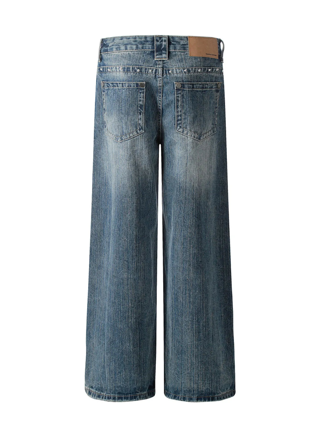 Men's Washed Straight Jeans with Studded Decor