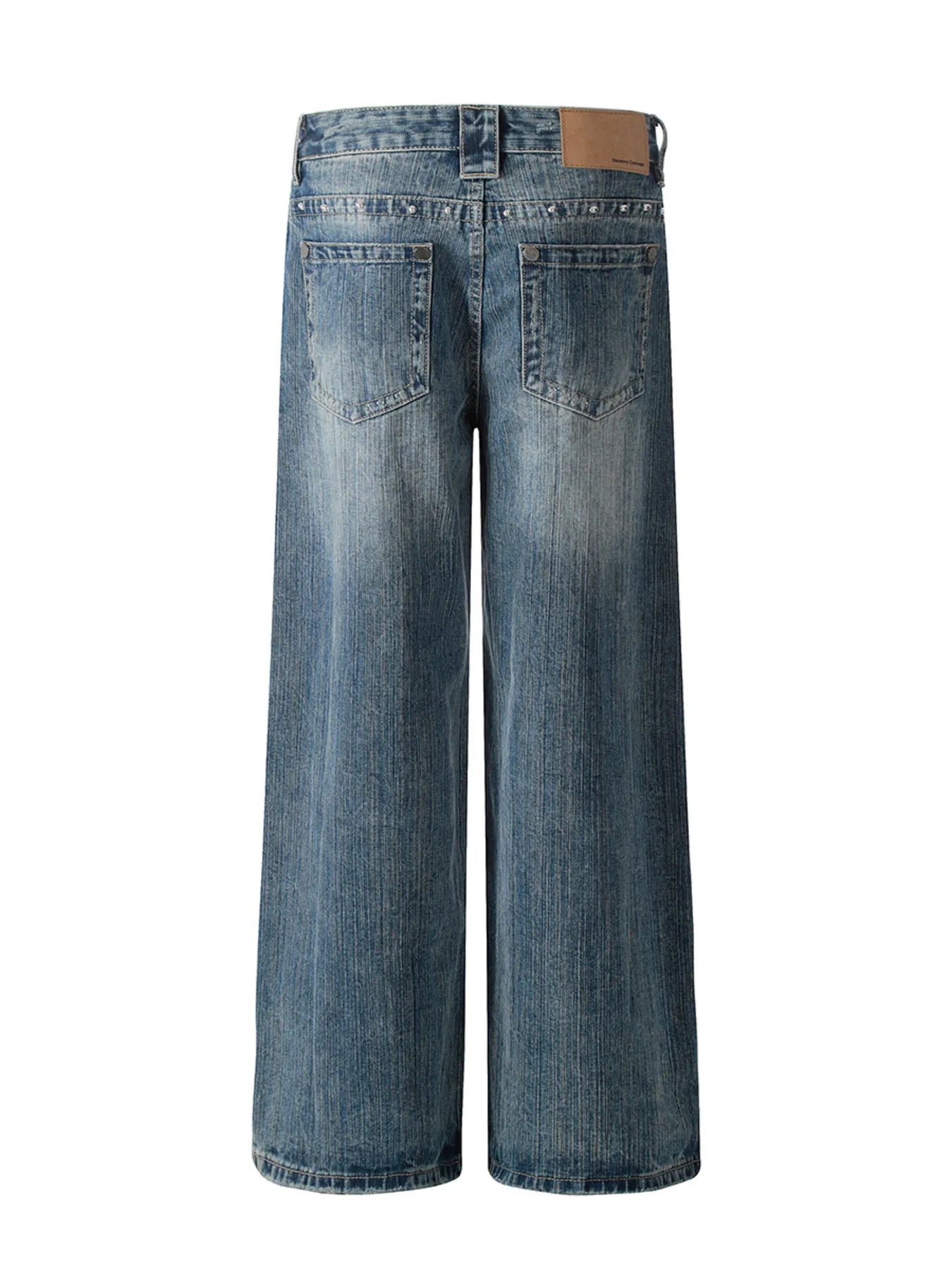 Men's Washed Straight Jeans with Studded Decor