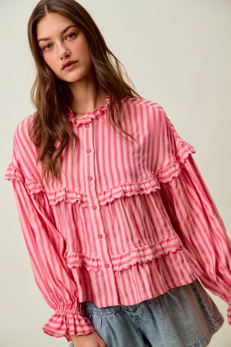 SO ME Variegated Stripe Reversible Flowy Boho Blouse