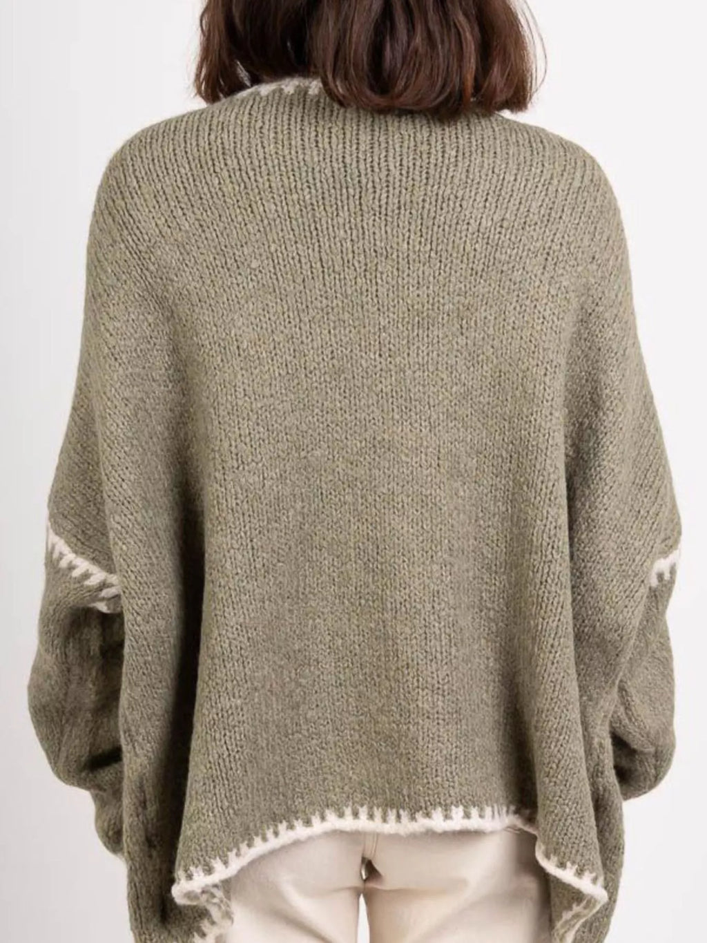 Contrast Trim Open Front Cardigan
