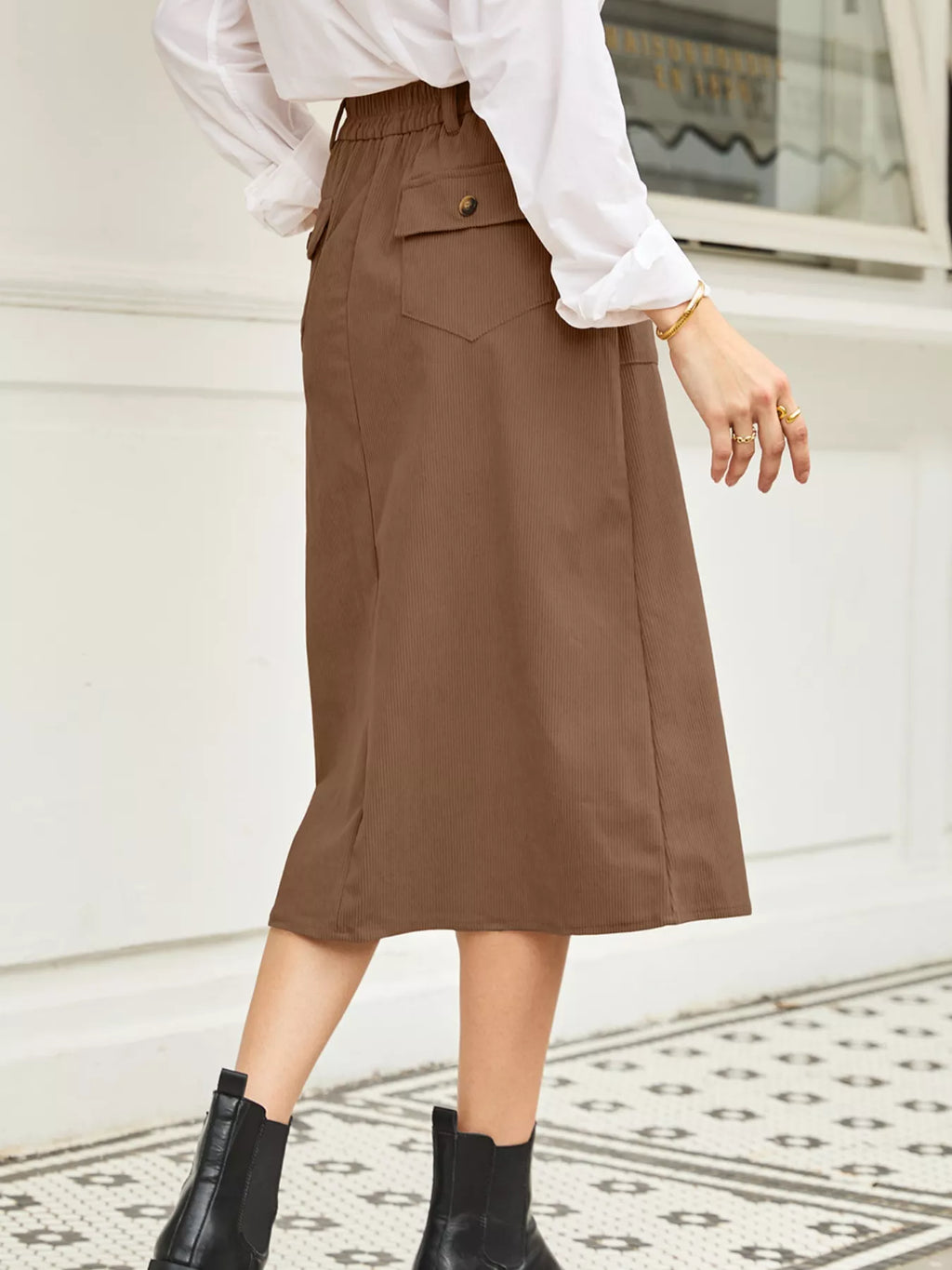 Front Slit Shift High Waist Midi Skirt