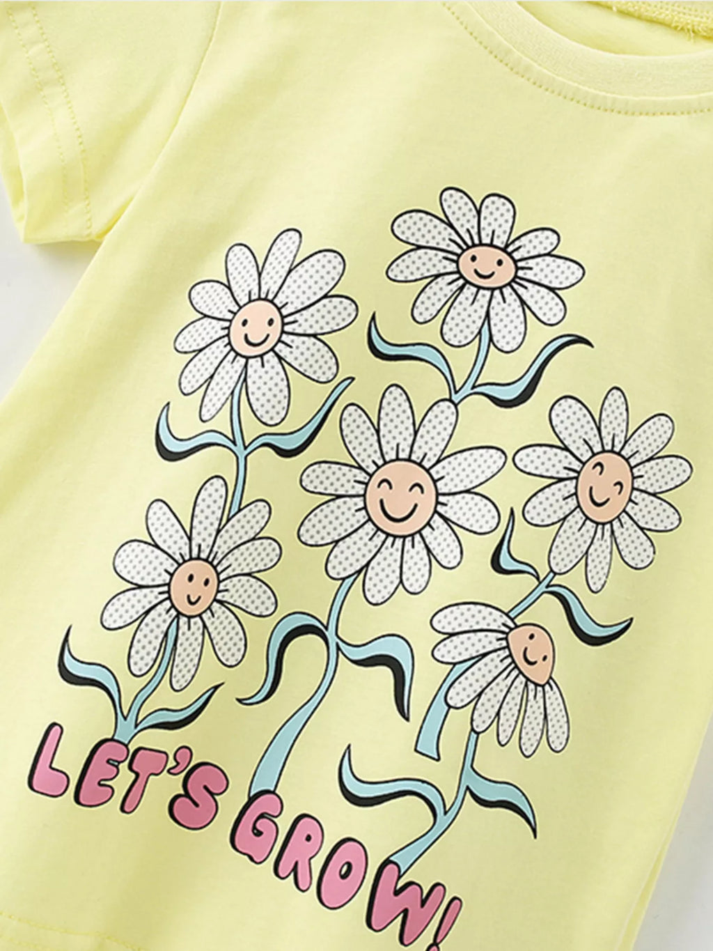 Children's Cute Daisy Print Graphic Sleeve T-Shirt