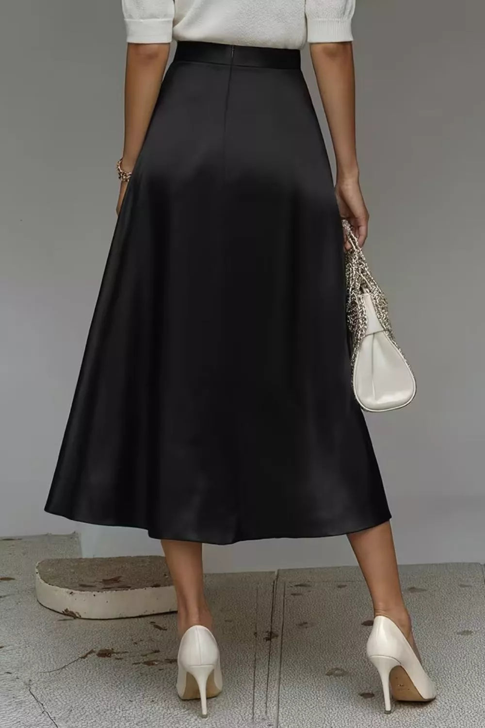 Satin A-Line Midi Skirt