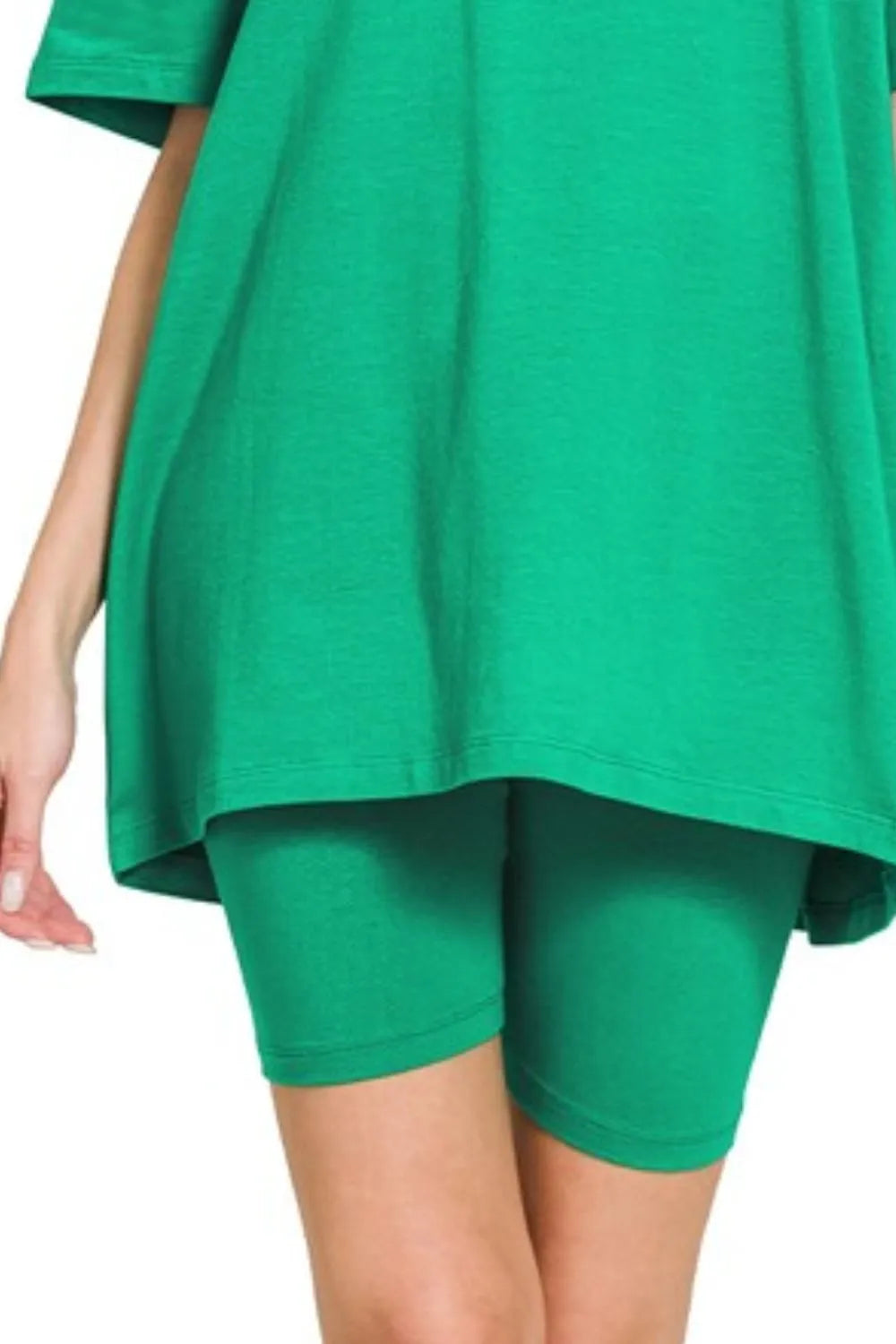 Zenana Cotton Round Neck Top & Biker Shorts