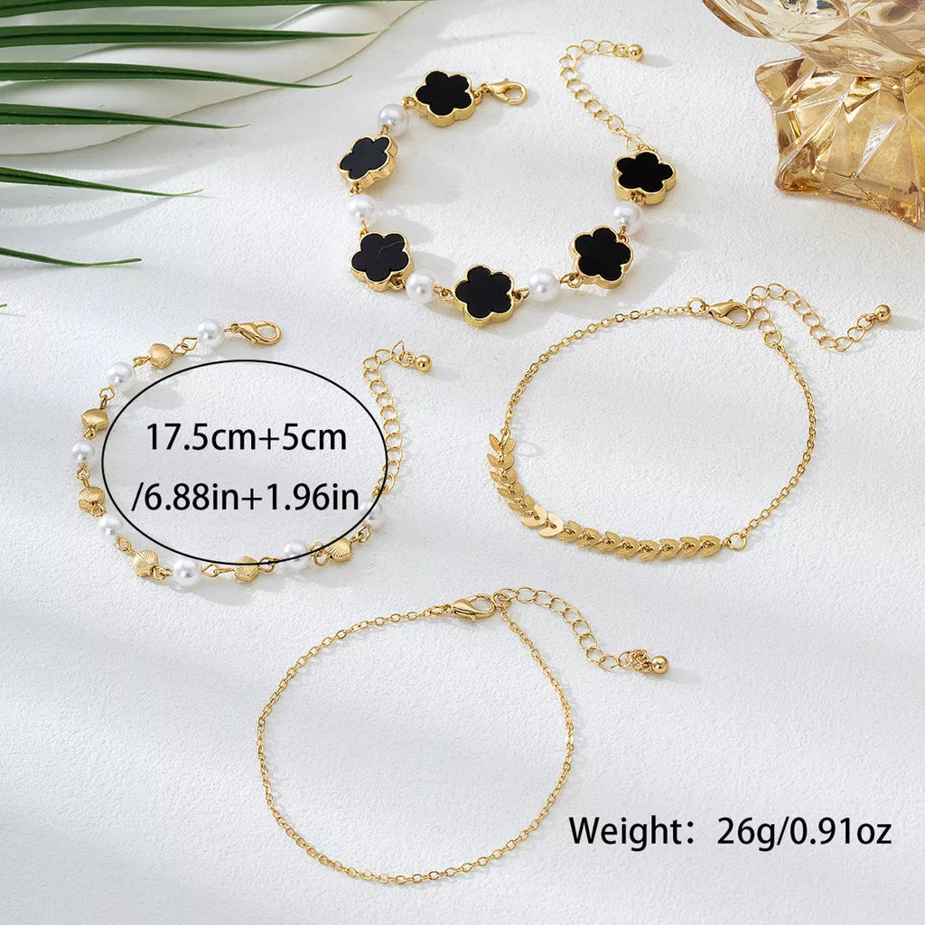 4-Piece 18K Gold-Plated Alloy Resin Bracelet