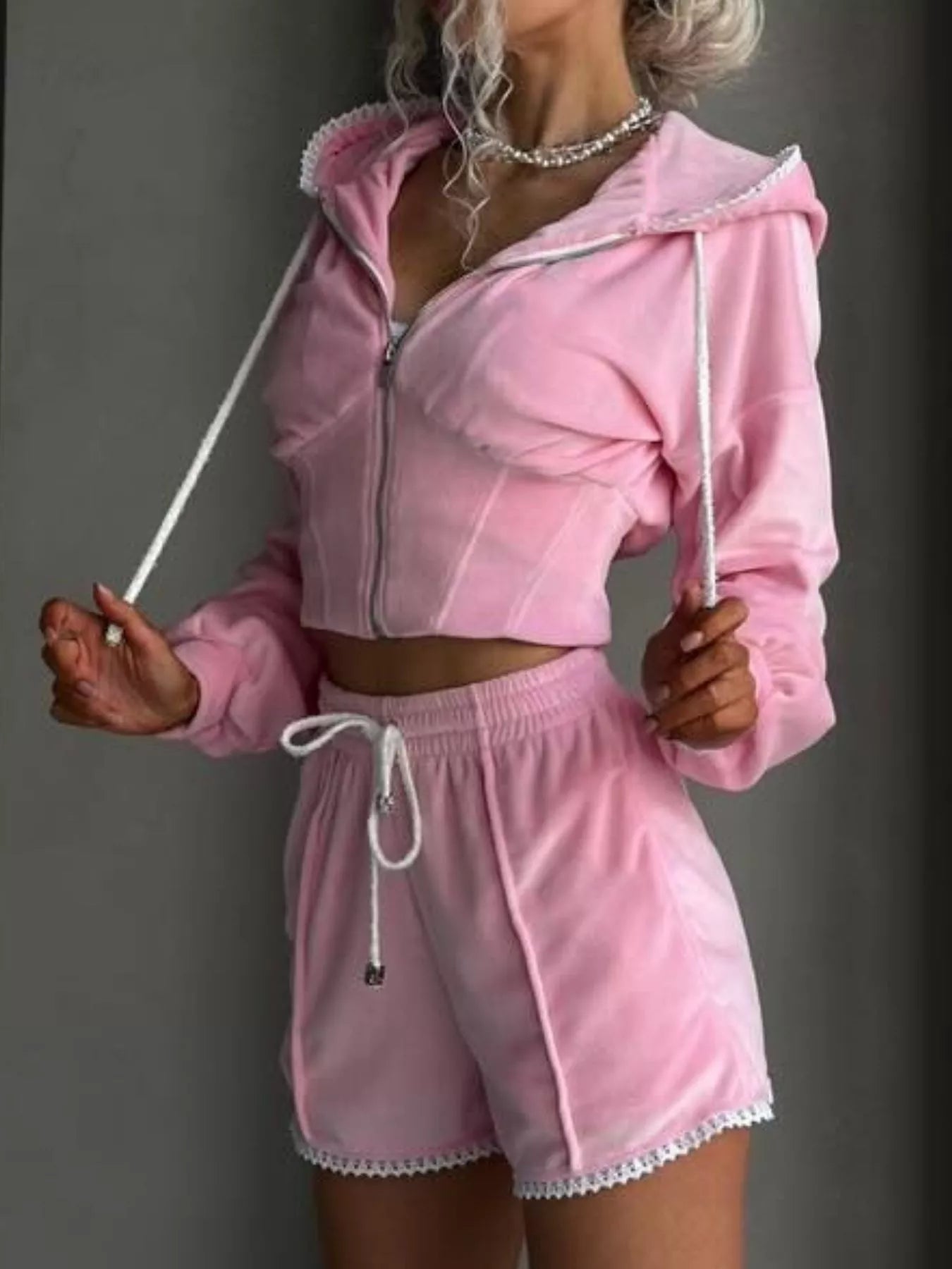 Zip Up Hooded Outerwear and Shorts Set