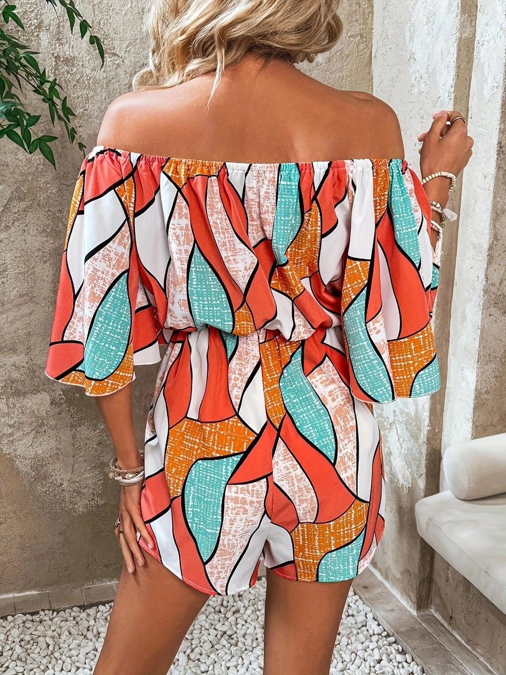 Off-Shoulder Drawstring Waist Romper