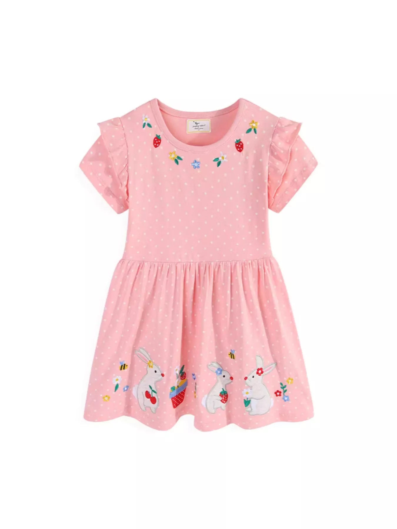 Children's Bunny Embroidered Polka Dot Dress