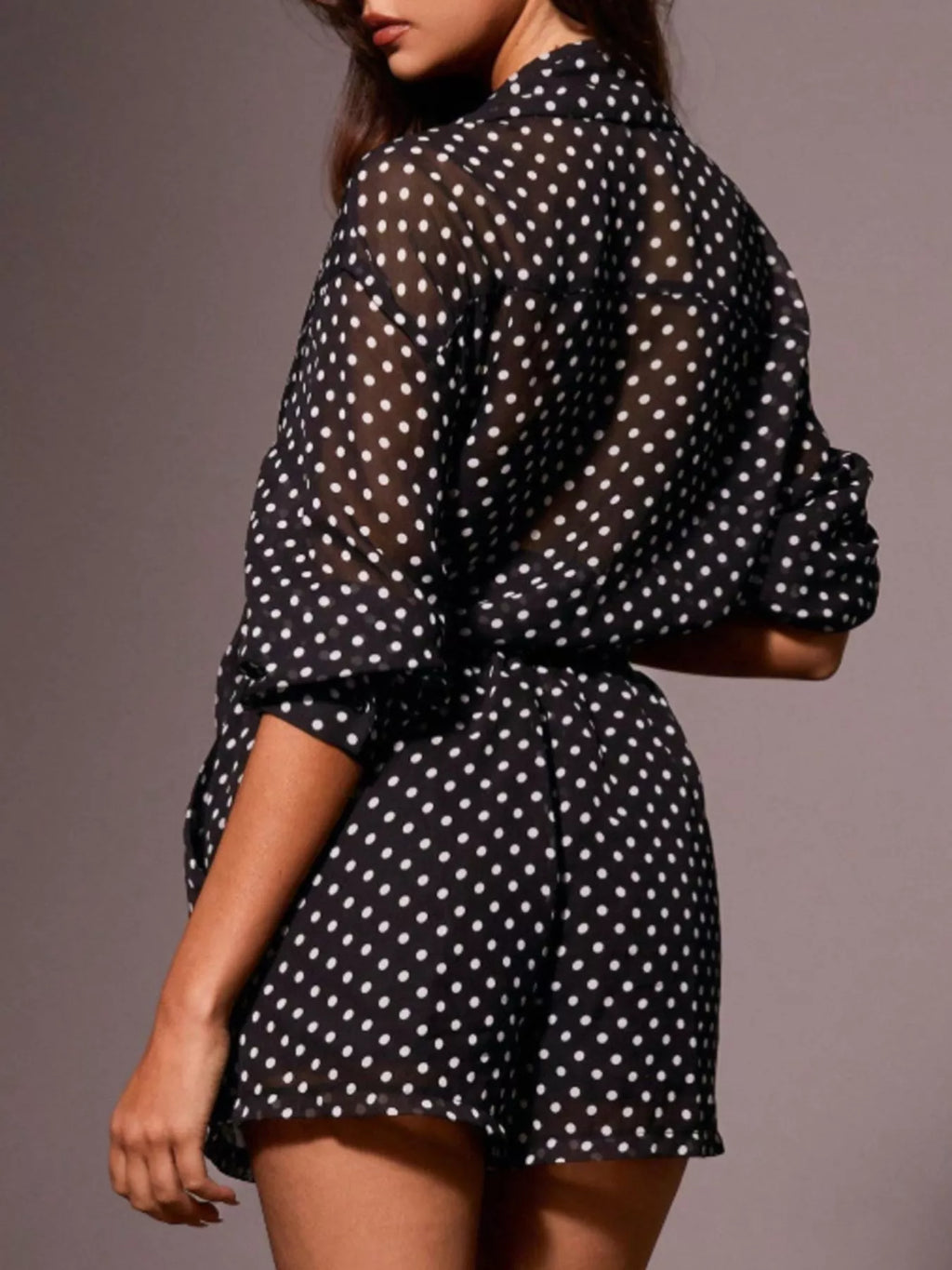 Polka Dot Button Up Shirt and Shorts Set