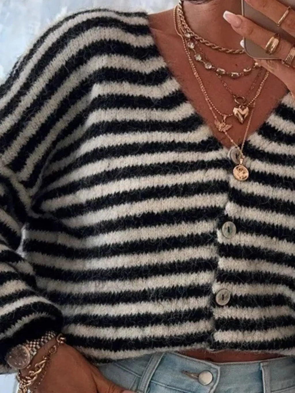 Striped Knit Button-Down Cardigan