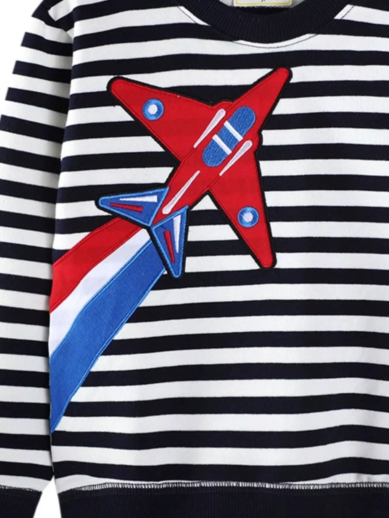 Children's Striped Airplane Applique Crewneck Sweatshirt