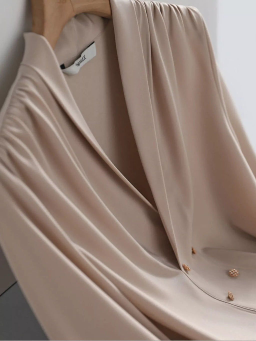 Ruched Front Decorative Button Long Sleeve Blouse