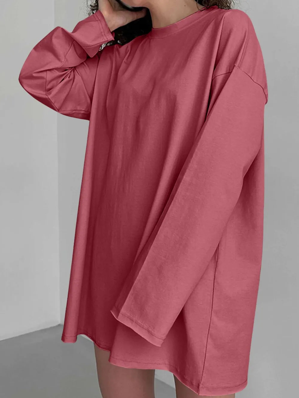 Round Neck Long Sleeve Oversized T-Shirt