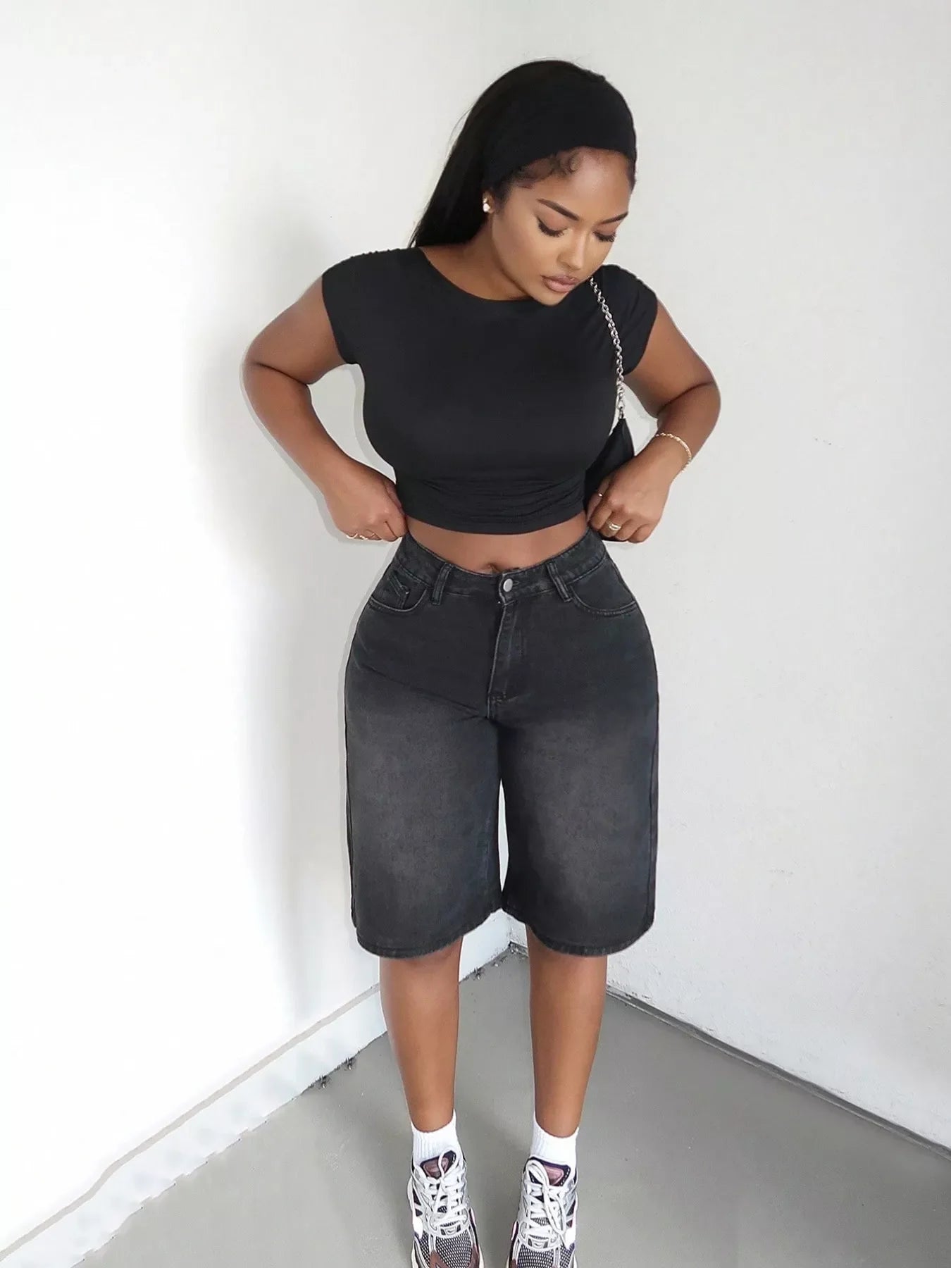 High Waisted Wide Leg Denim Shorts