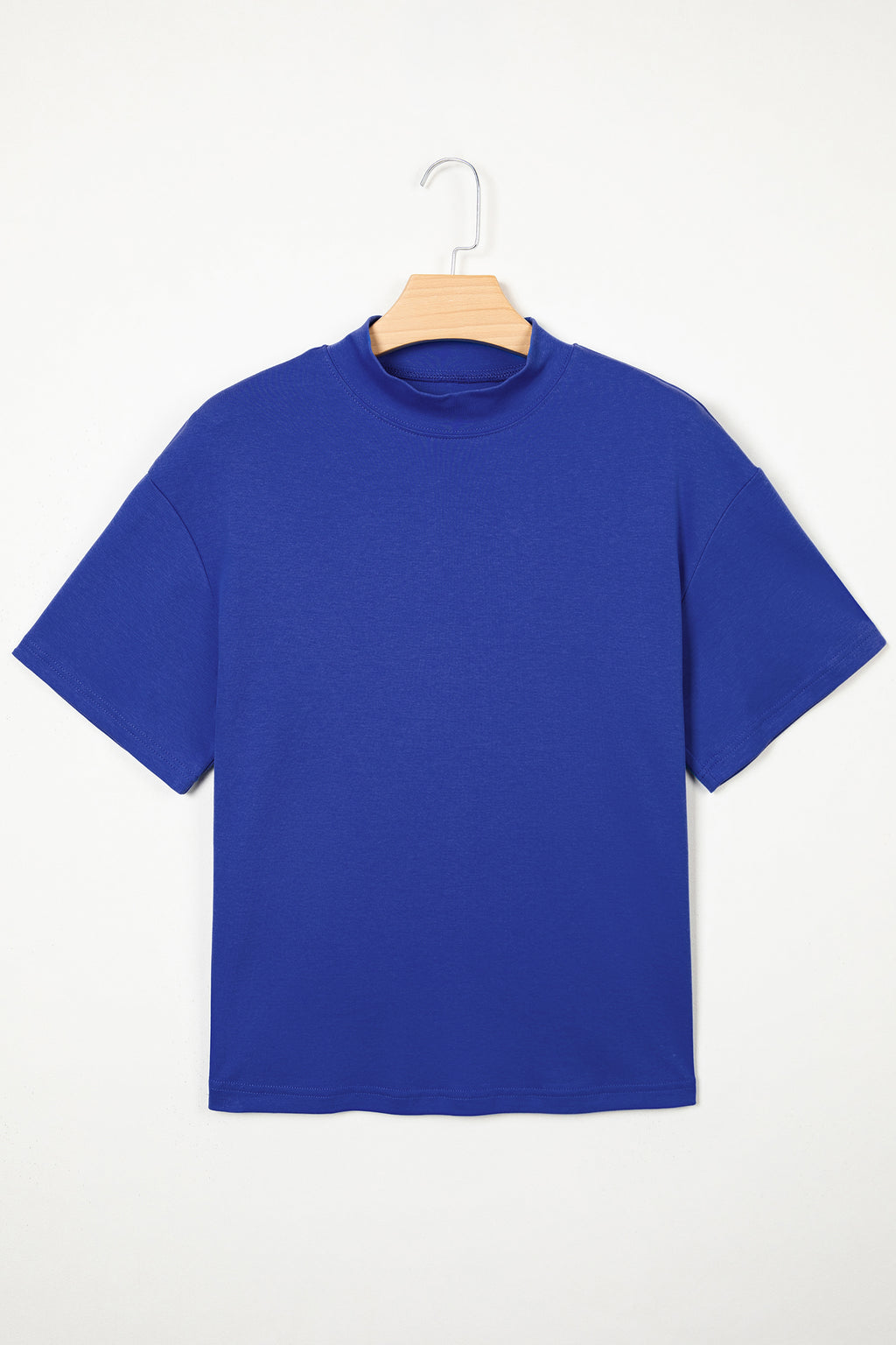 Dark Blue Solid Color High Neck Oversize Tee