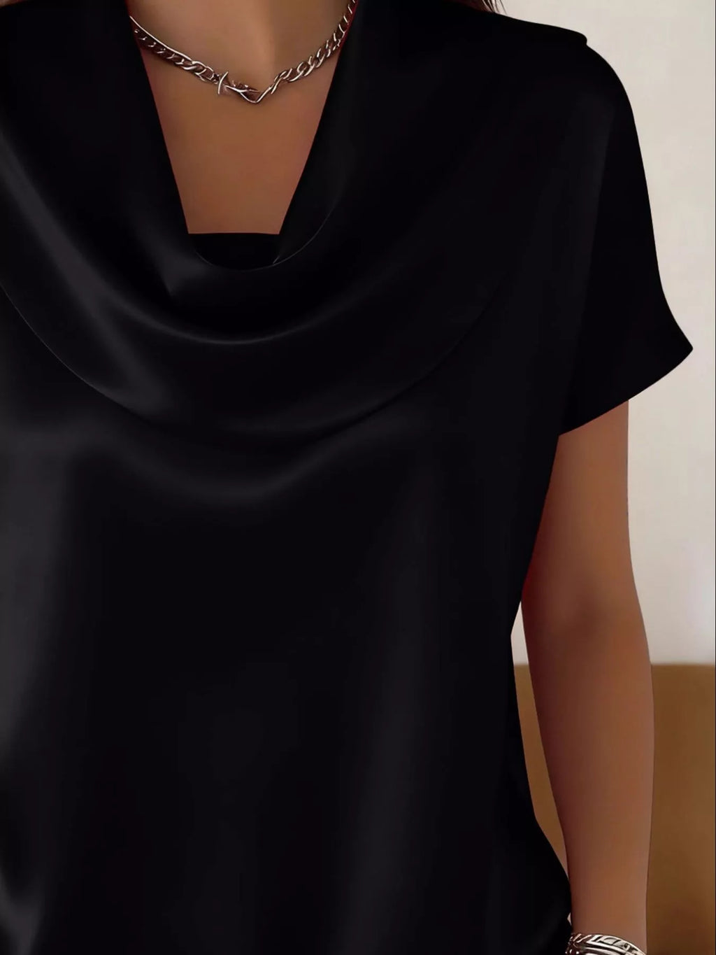 Cowl Neck Short Sleeve Blouse
