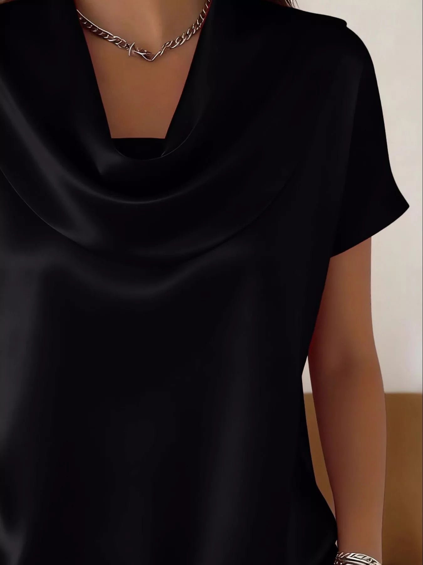 Cowl Neck Short Sleeve Blouse