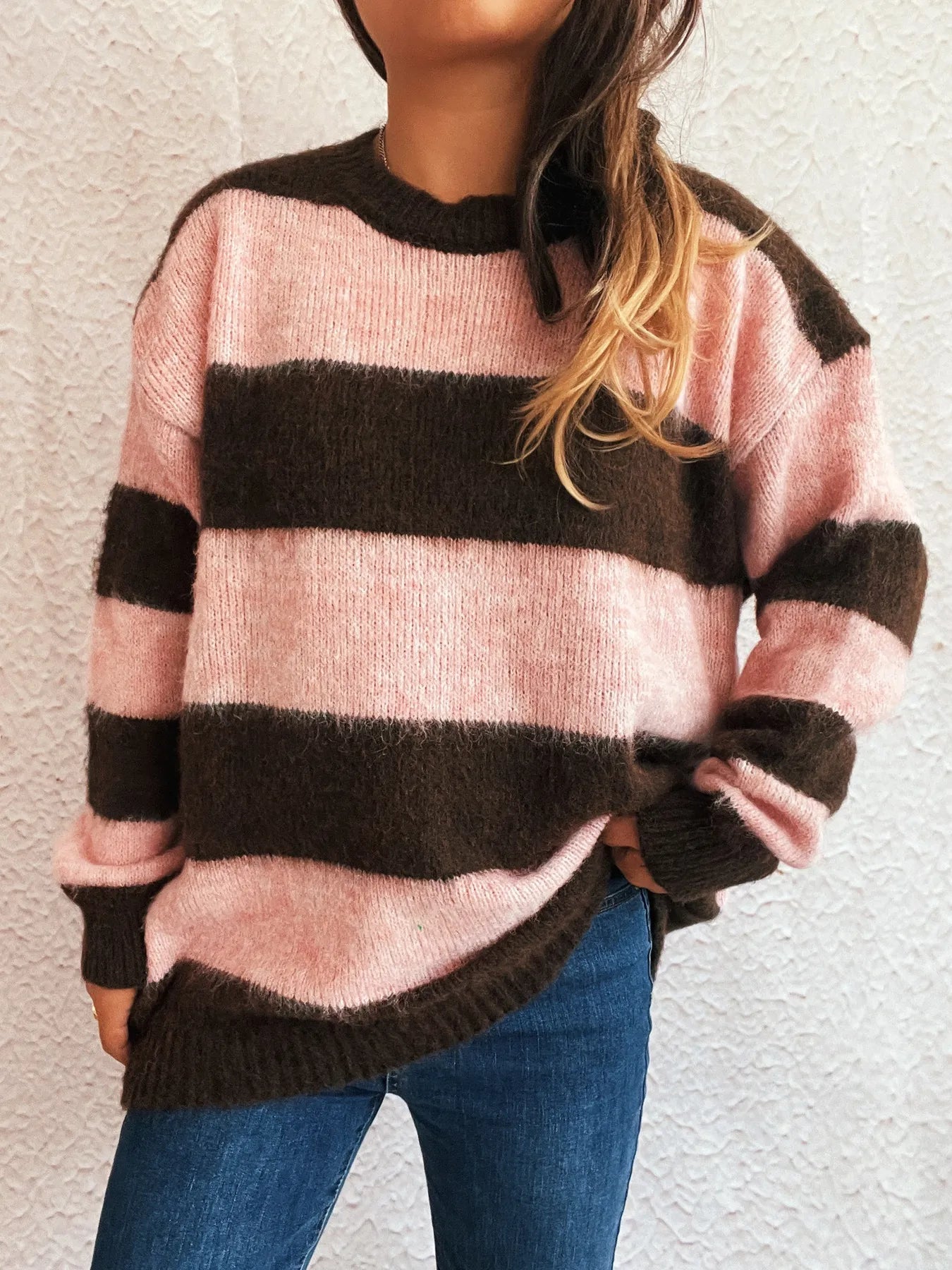 Striped Contrast Long Sleeve Sweater