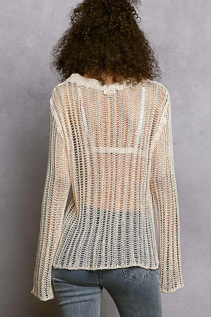 POL Openwork Round Neck Knit Cover Up
