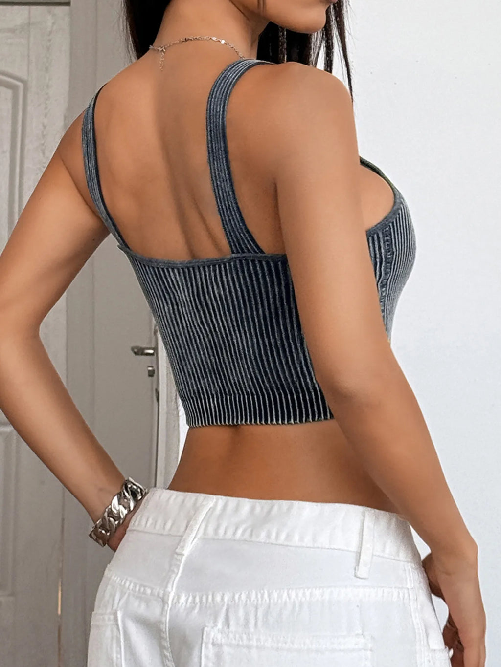 Ribbed Scoop Neck Crop Tank Top