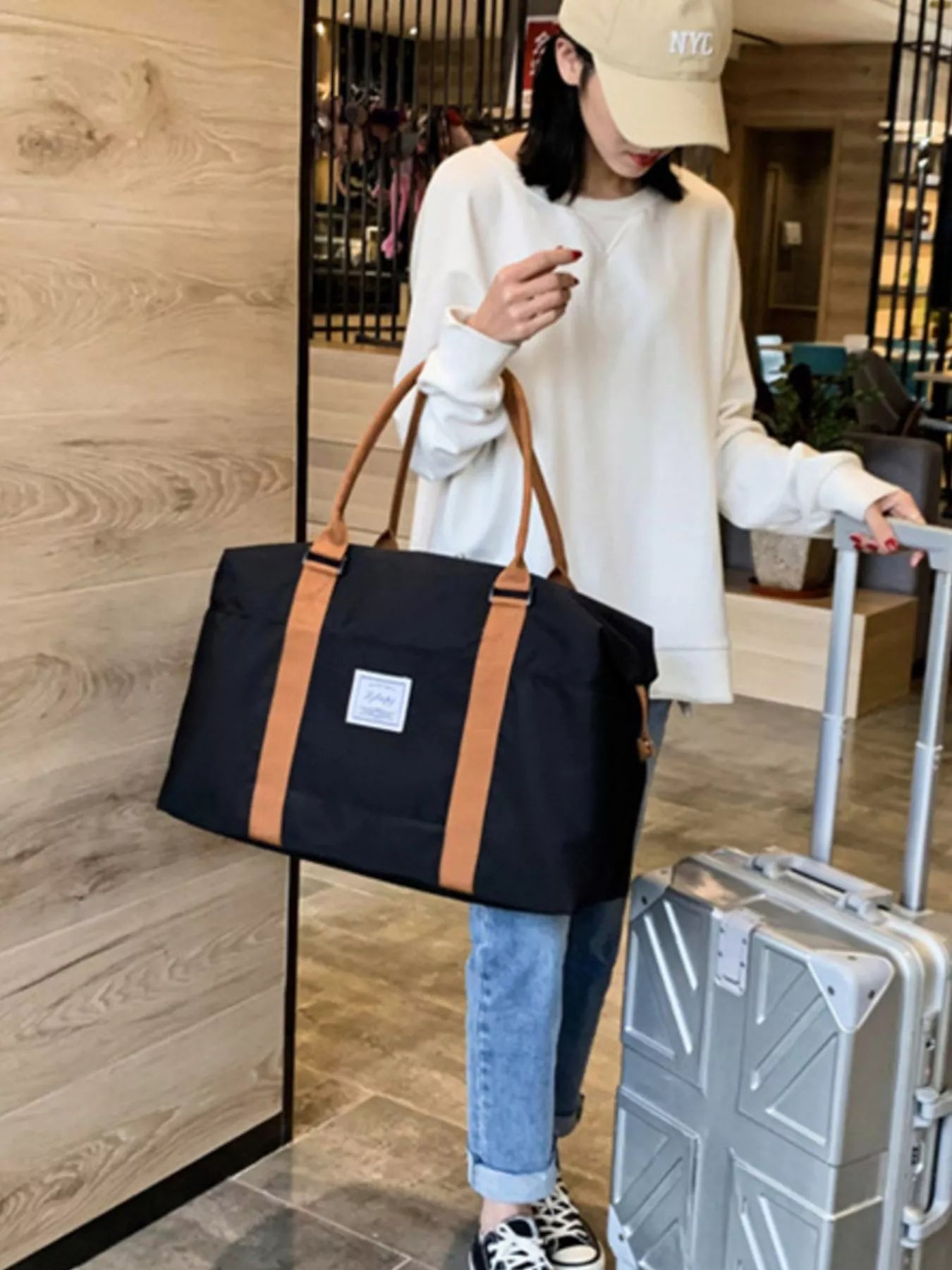 Contrast Straps Travel Bag