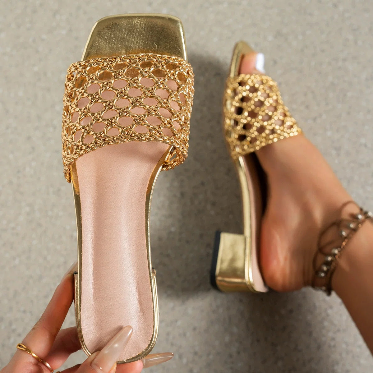Woven Block Heel Sandals