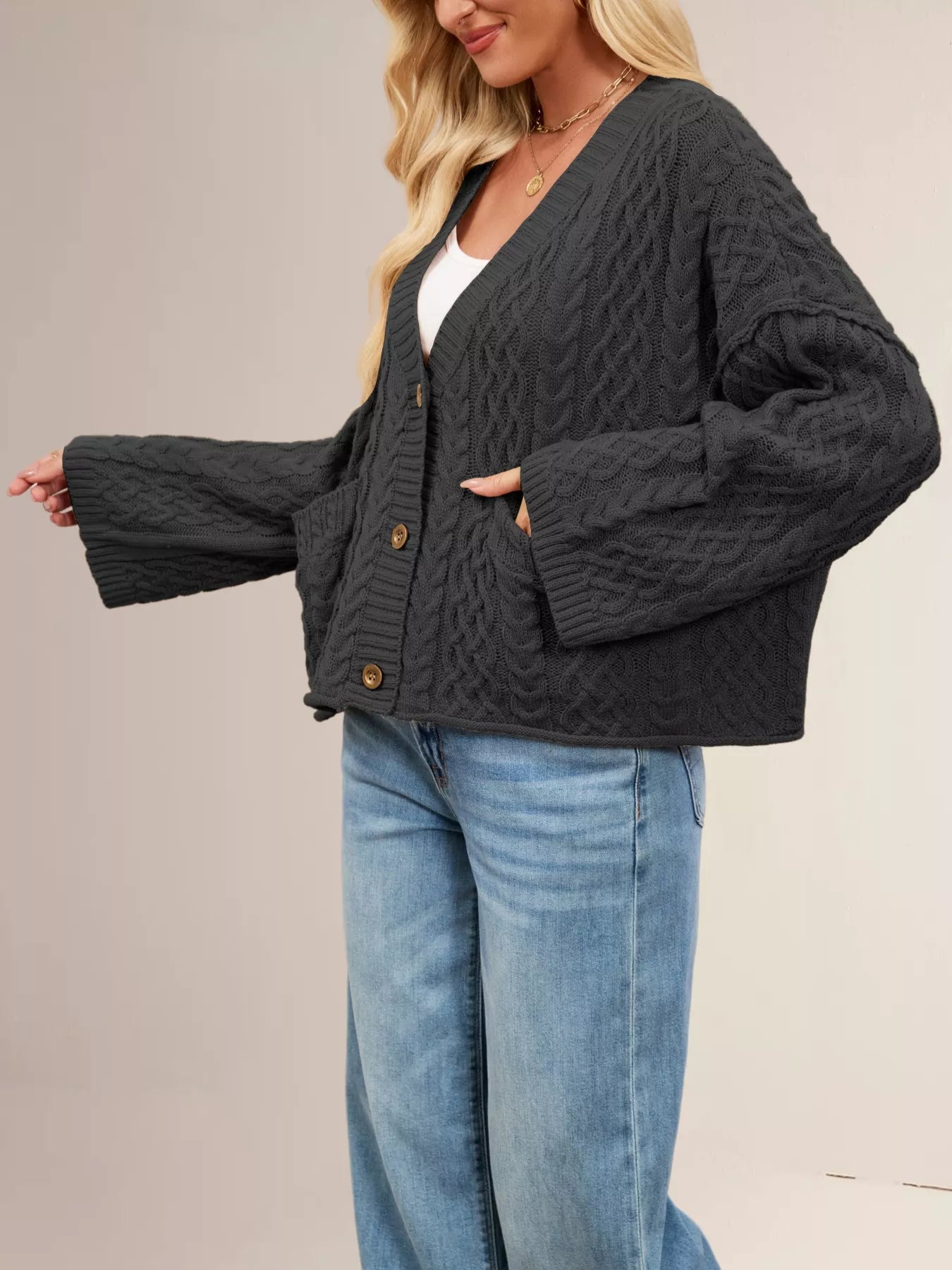 Cable Knit Button-Down Cardigan