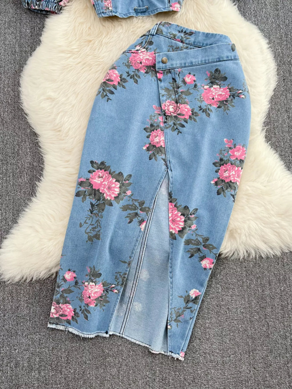 Floral Print Sweetheart Neck Cami and Skirt Denim Set