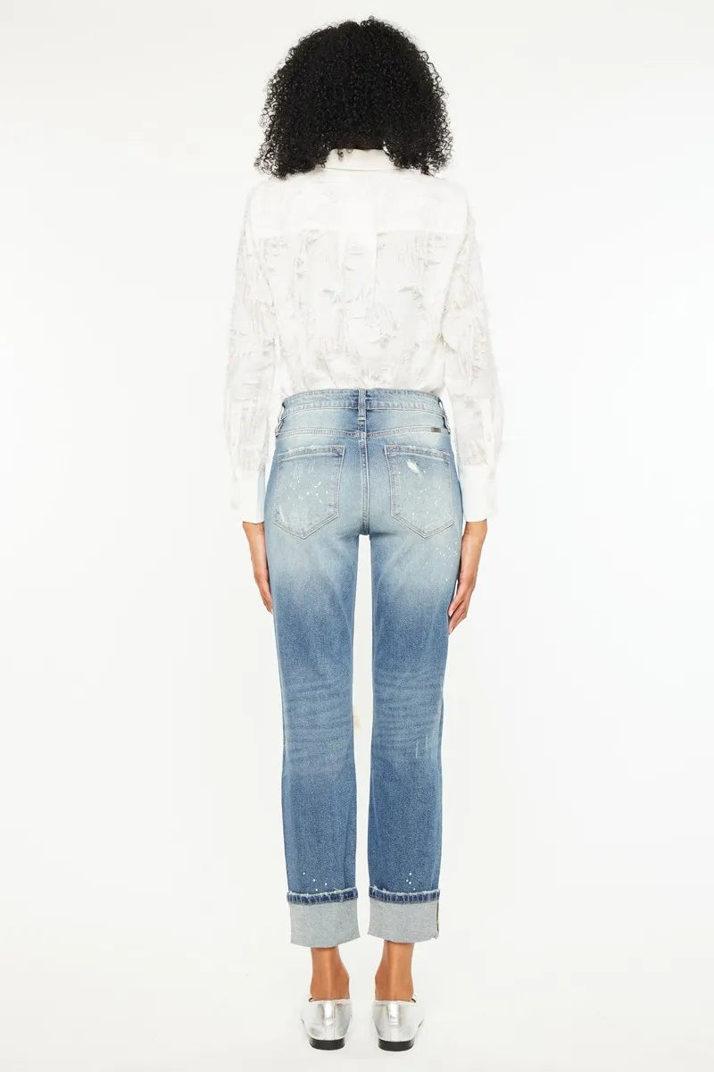 Kancan High Rise Distressed Boyfriend Fit Jeans